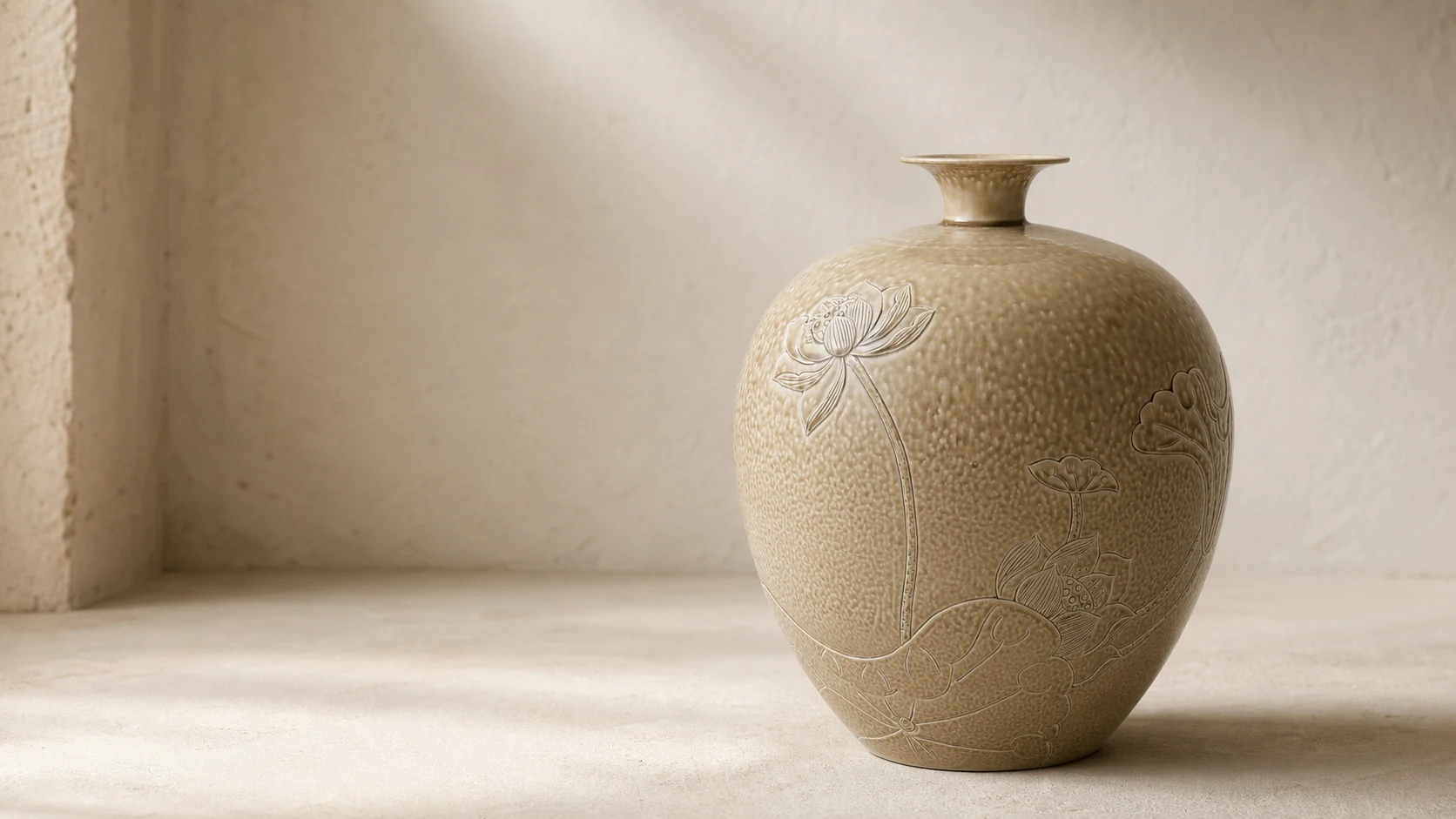 刘枫荷花刻划花器的 AI 辅助作品视觉